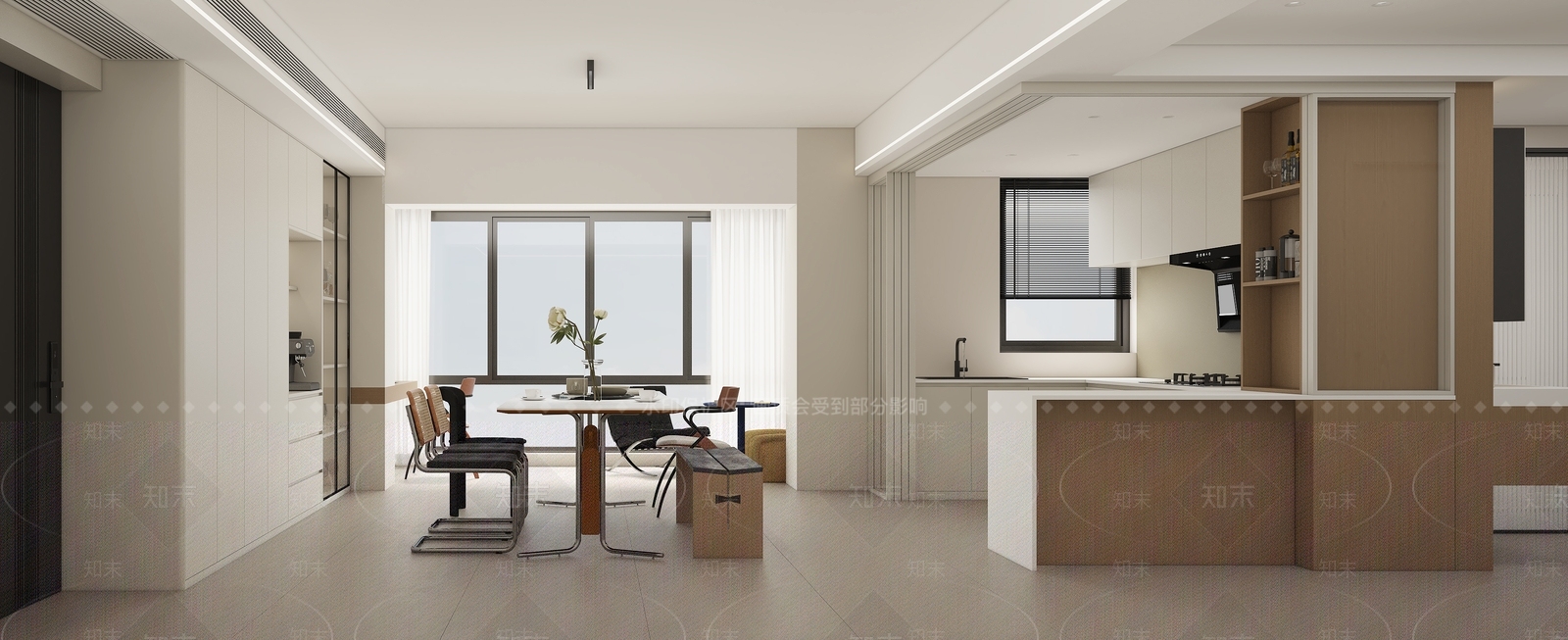 现代奶油客餐厅3D模型下载【ID:1203056161】