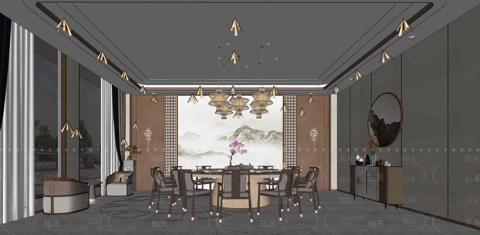 现代新中式包厢SU模型下载【ID:1203061312】