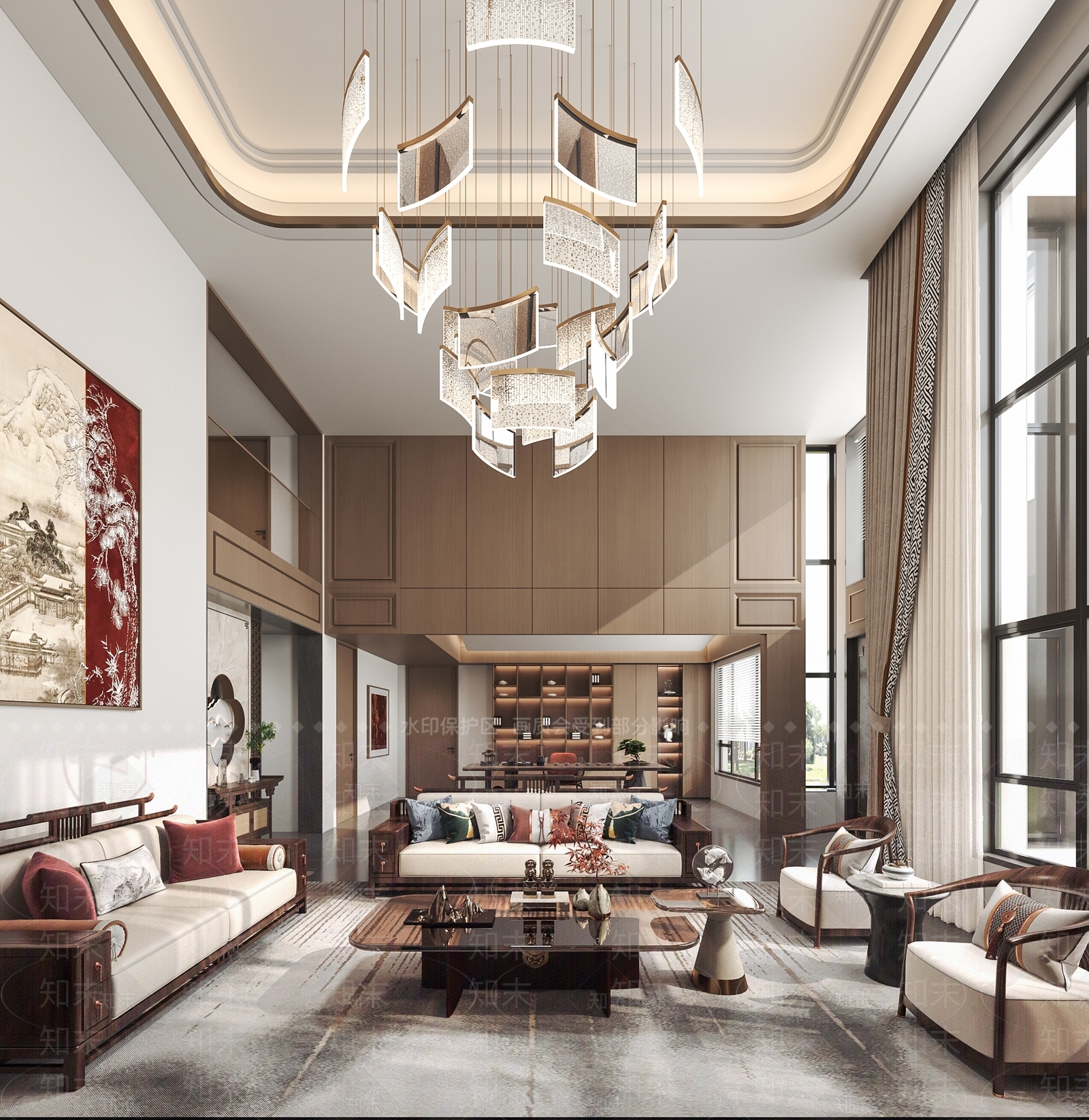 新中式别墅客厅3D模型下载【ID:1203061816】