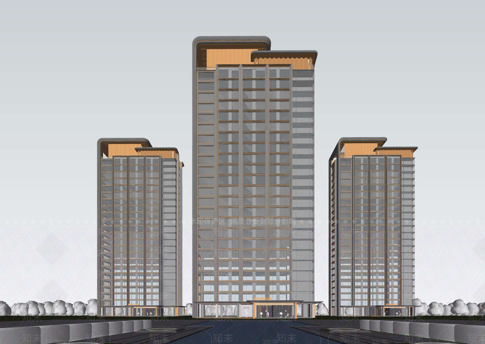 现代高层住宅SU模型下载【ID:1203063838】
