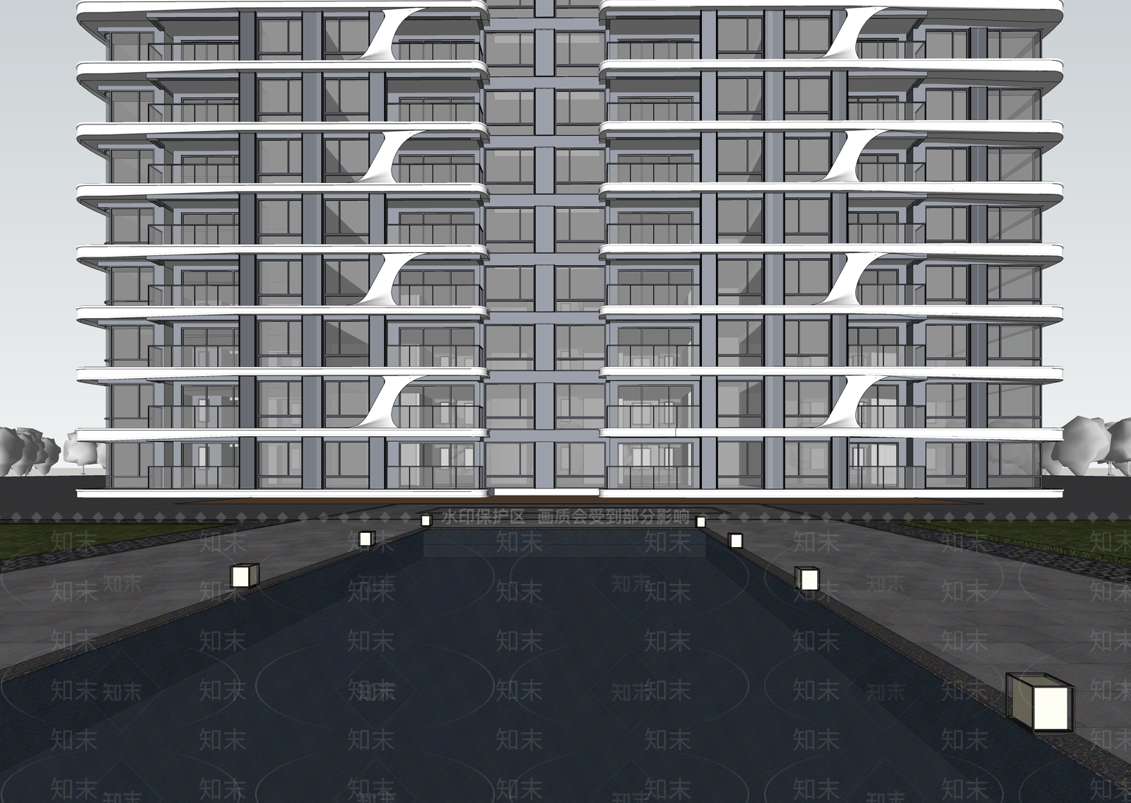 现代小区建筑SU模型下载【ID:1203065083】