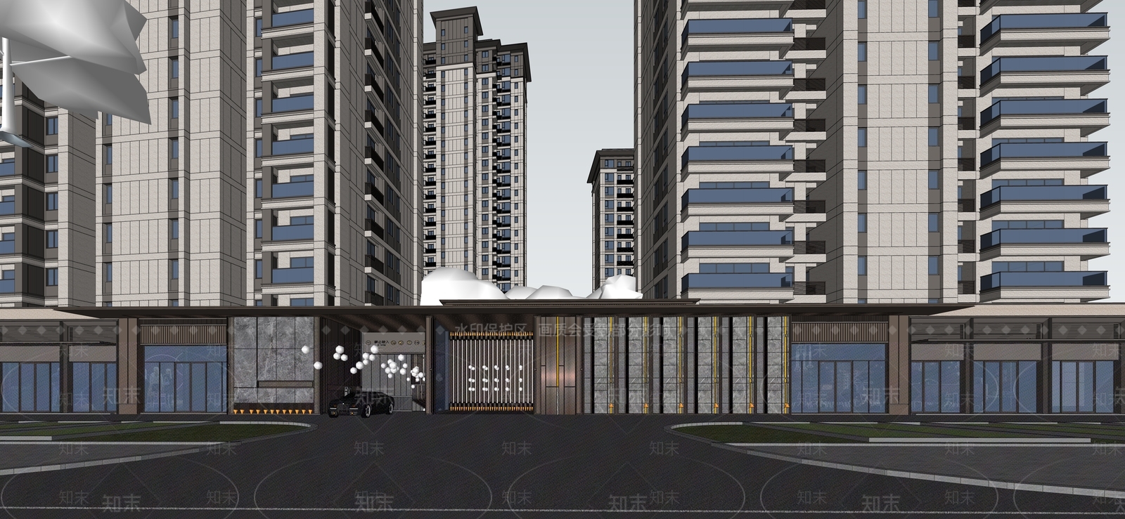 现代小区建筑SU模型下载【ID:1203067839】