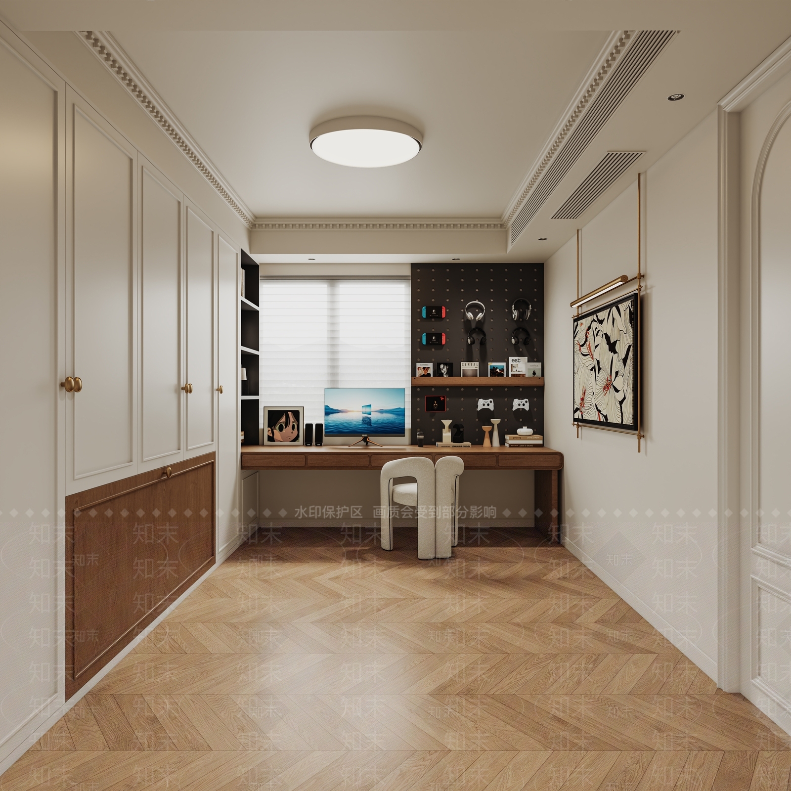 法式奶油书房3D模型下载【ID:1203070748】