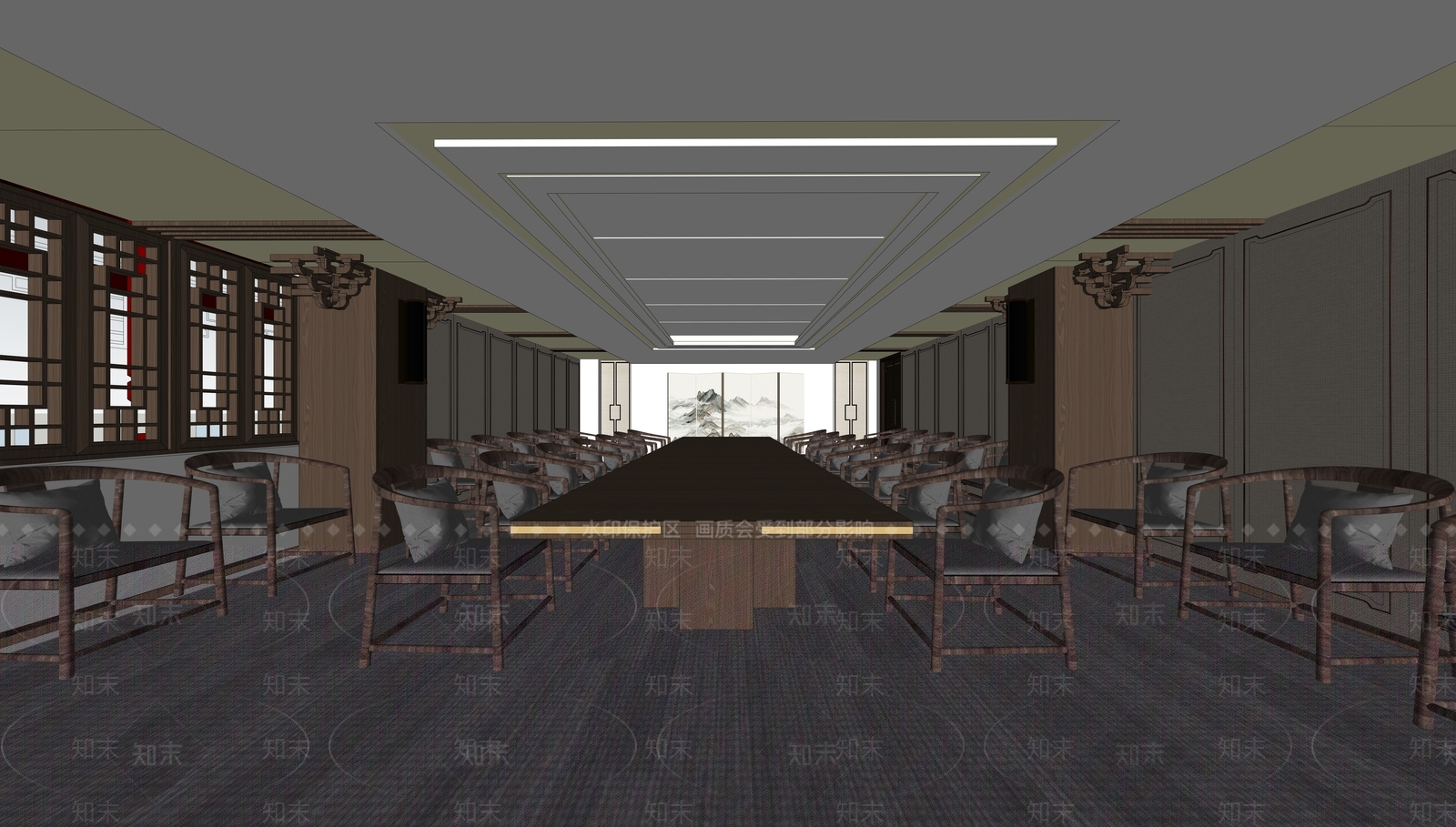新中式中式会议室SU模型下载【ID:1203070531】