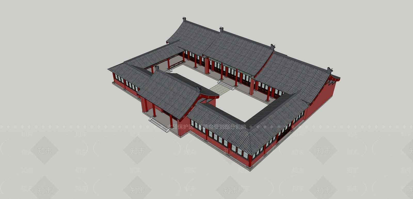 中式古建筑SU模型下载【ID:1203070989】