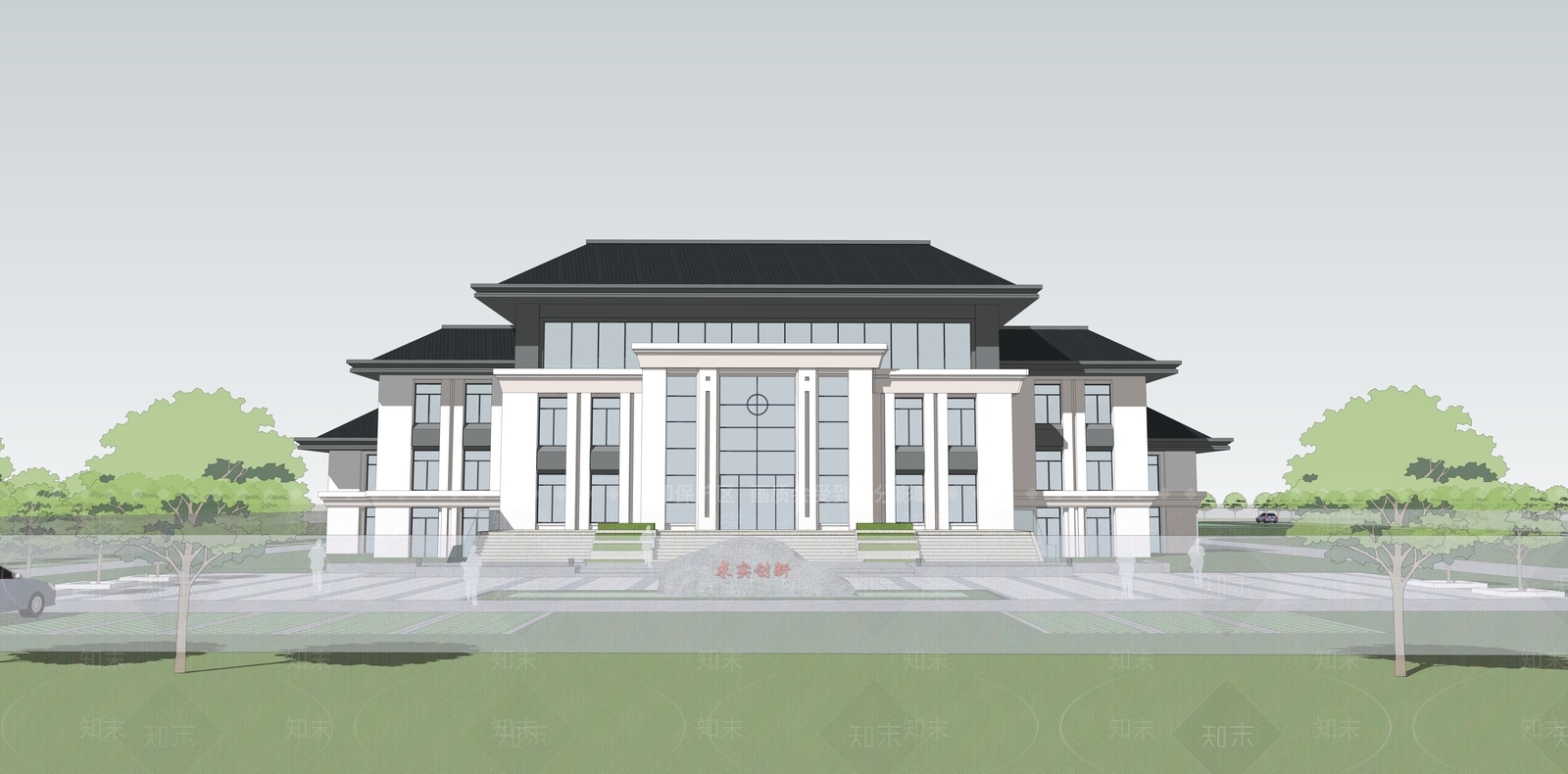 欧式新中式办公楼SU模型下载【ID:1203108528】