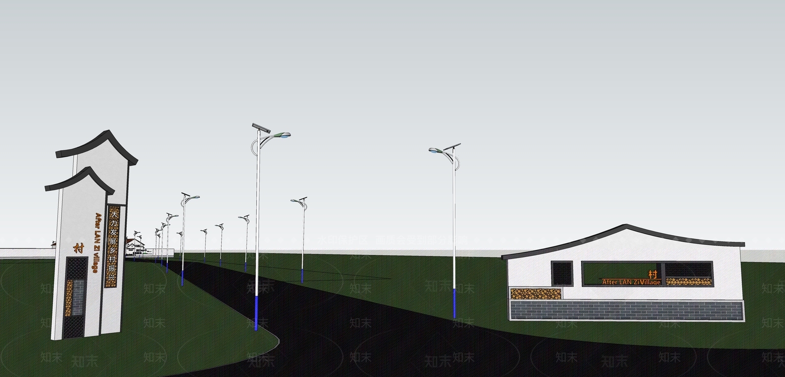 现代新中式景墙SU模型下载【ID:1203071553】