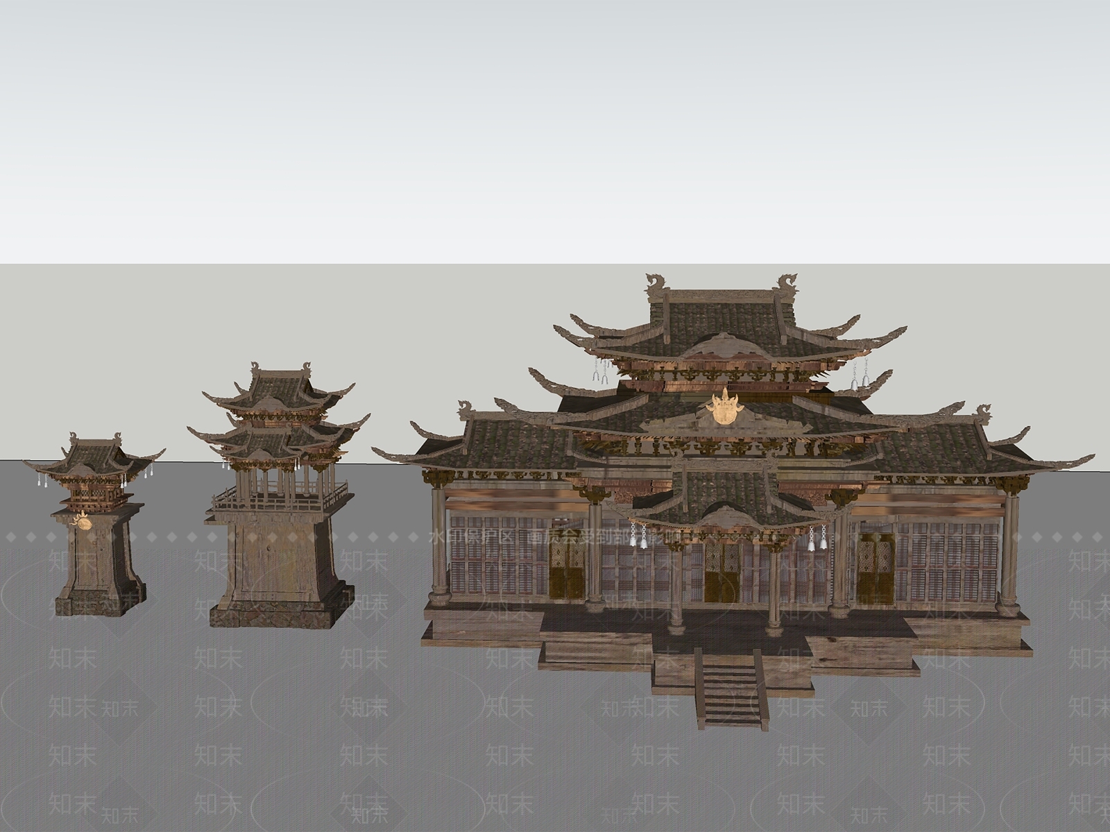 中式古建筑SU模型下载【ID:1203078583】