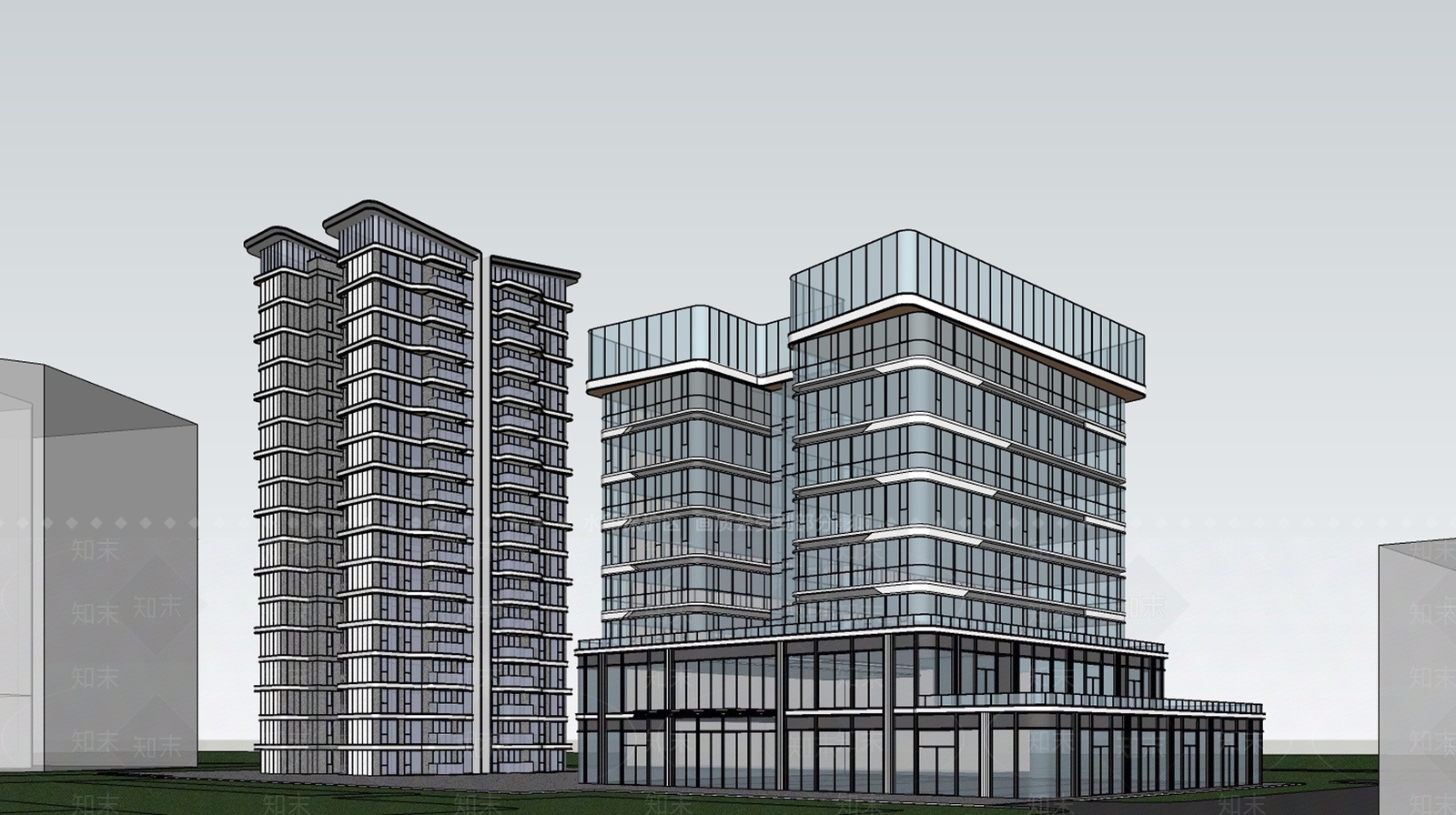 现代酒店建筑SU模型下载【ID:1203079278】
