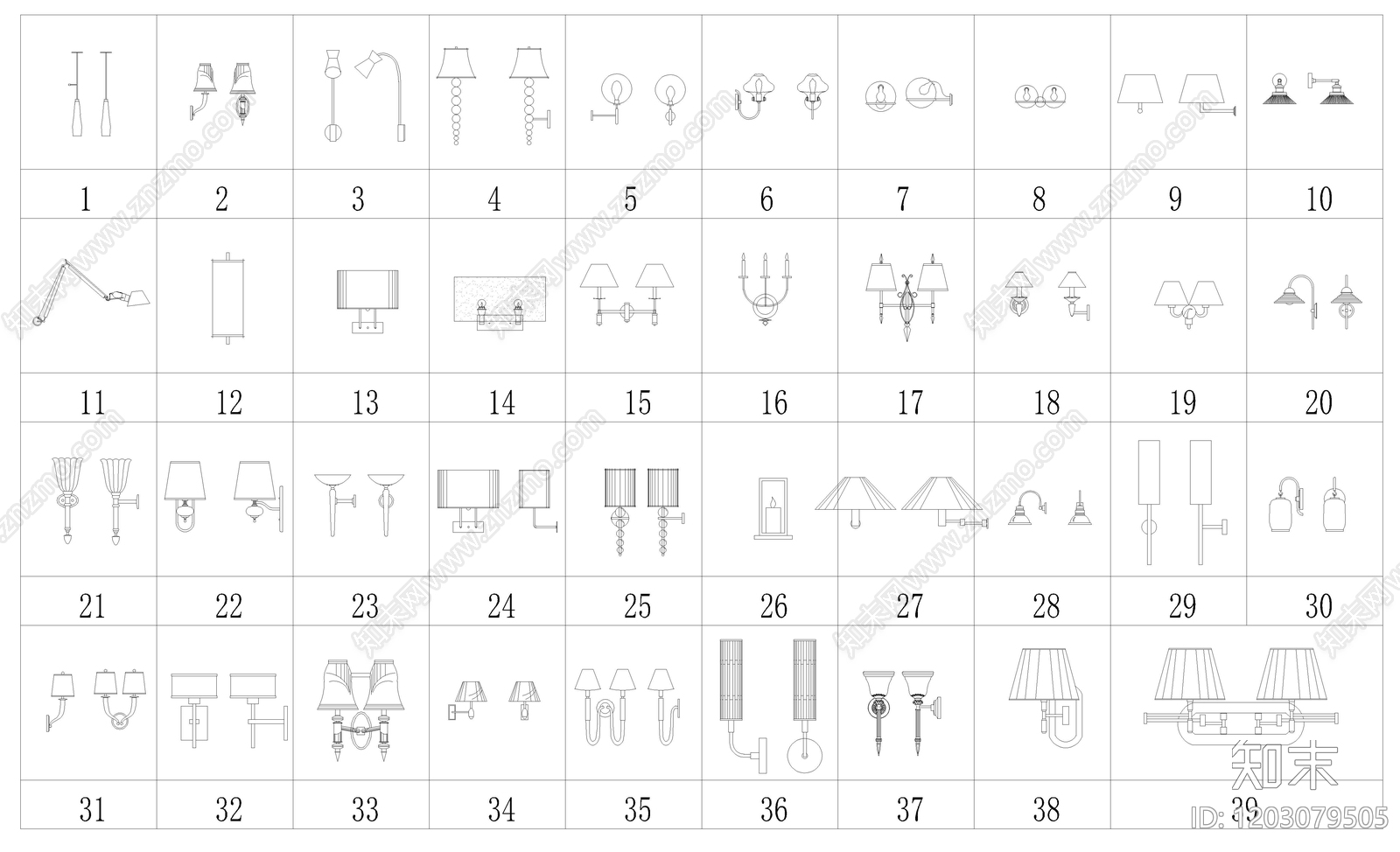 现代灯具图库施工图下载【ID:1203079505】