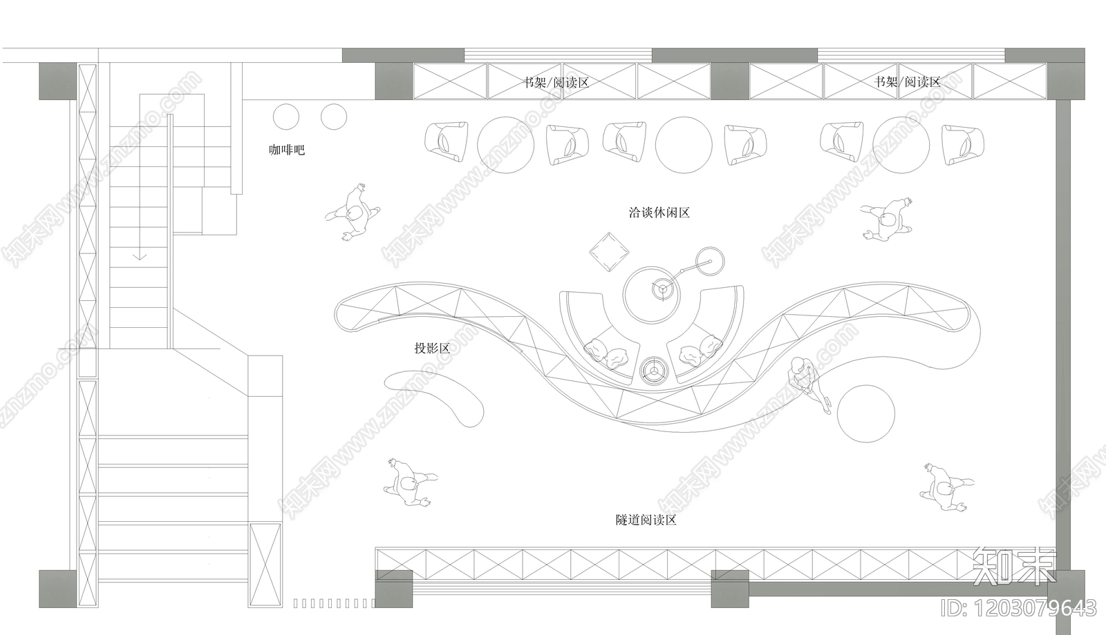 现代书店cad施工图下载【ID:1203079643】