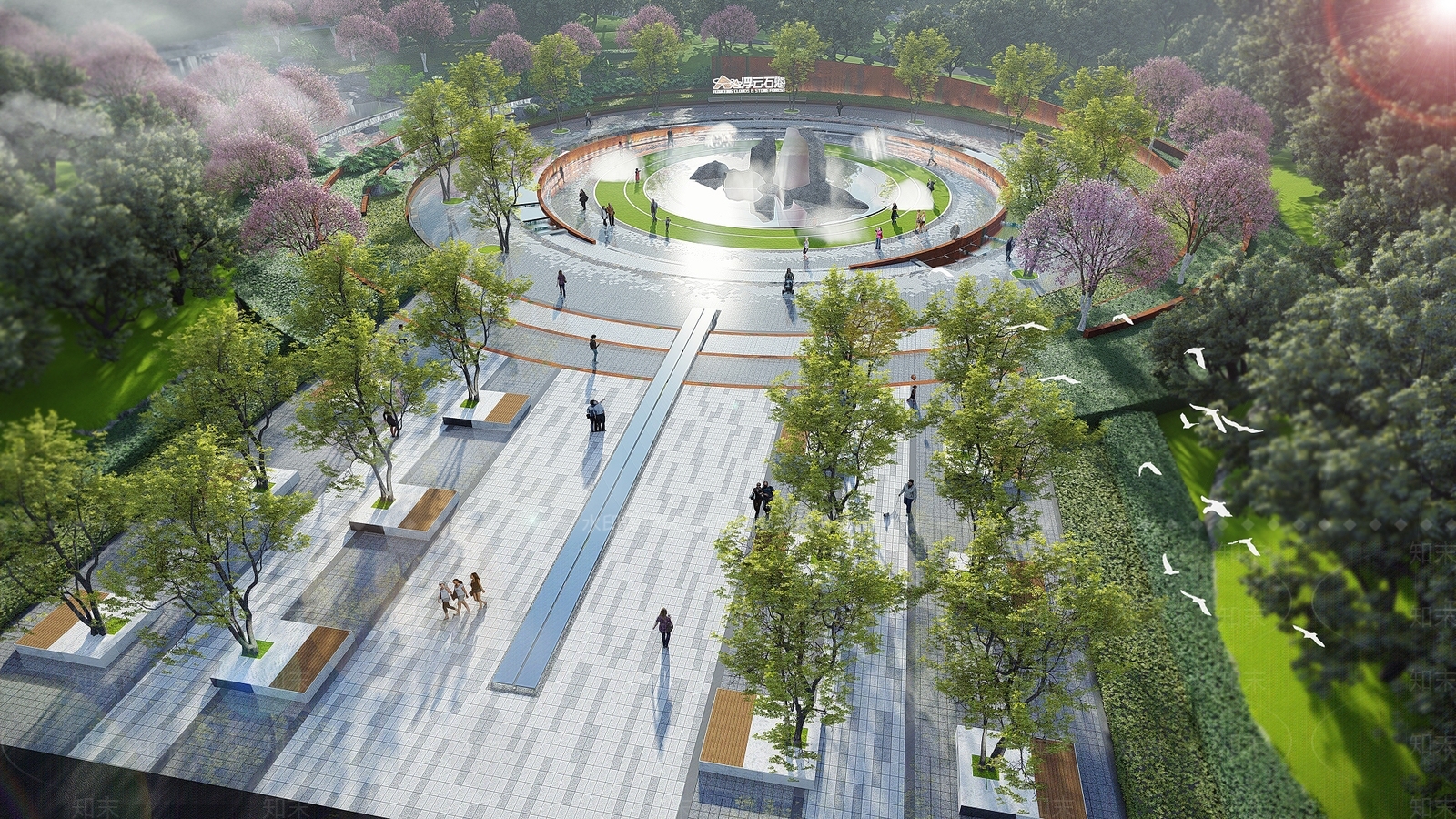 现代新中式广场景观SU模型下载【ID:1203080887】