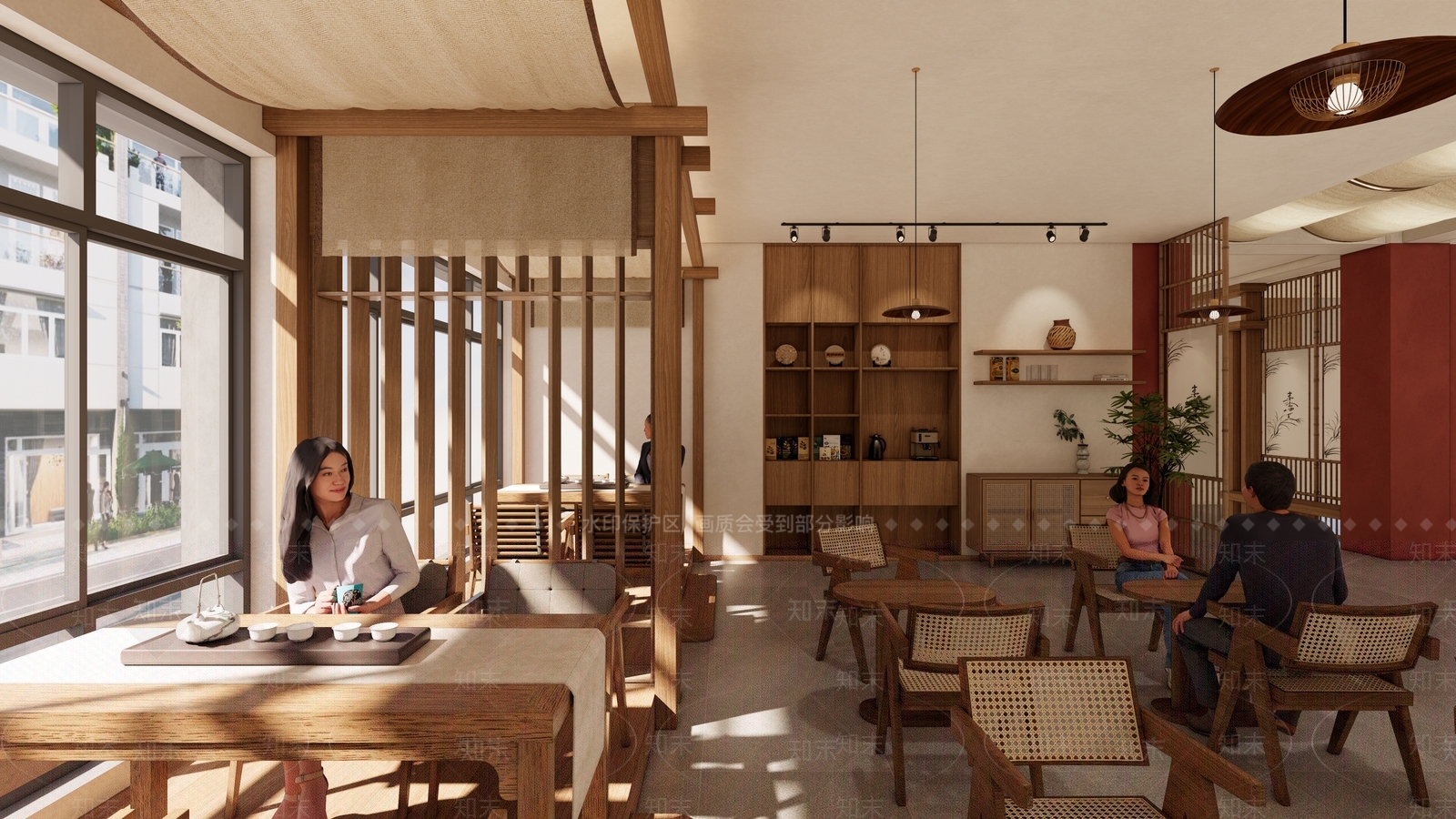 中式原木茶餐厅SU模型下载【ID:1203081045】