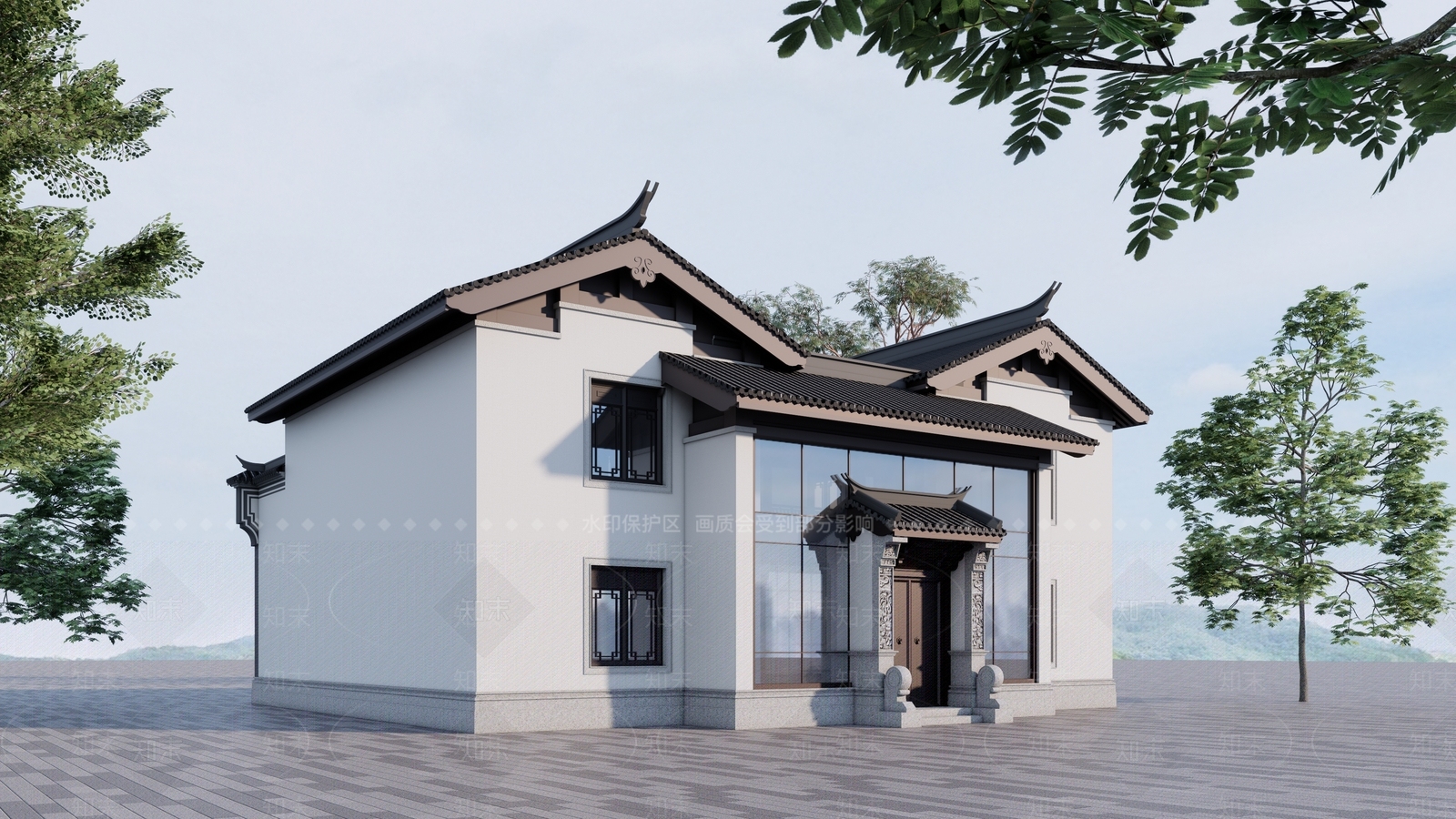 新中式现代民宿建筑SU模型下载【ID:1203081469】