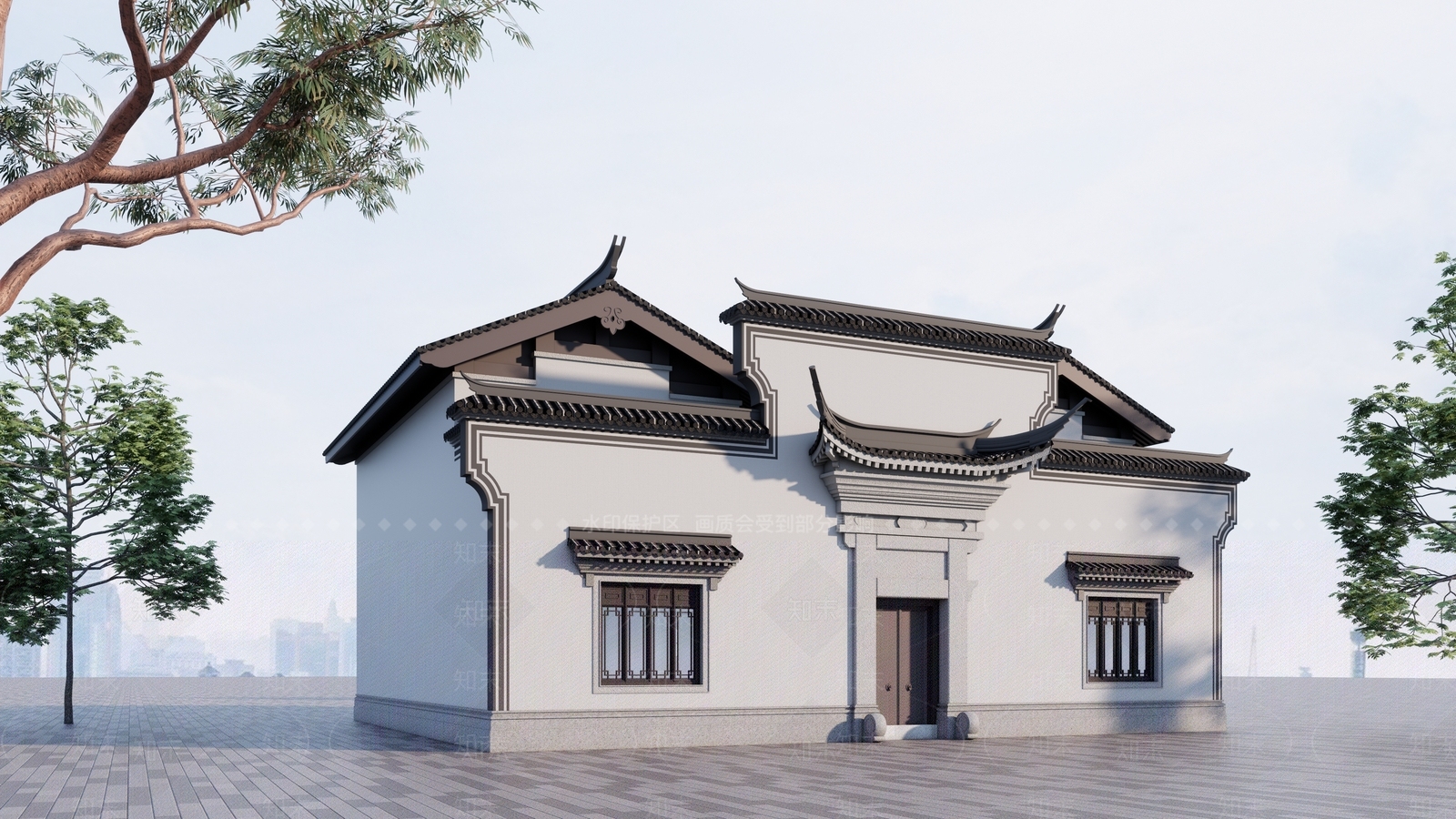 新中式现代民宿建筑SU模型下载【ID:1203081469】