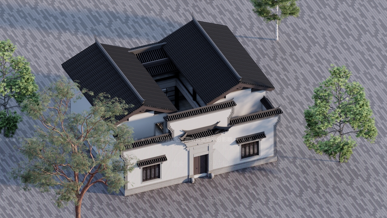 新中式现代民宿建筑SU模型下载【ID:1203081469】
