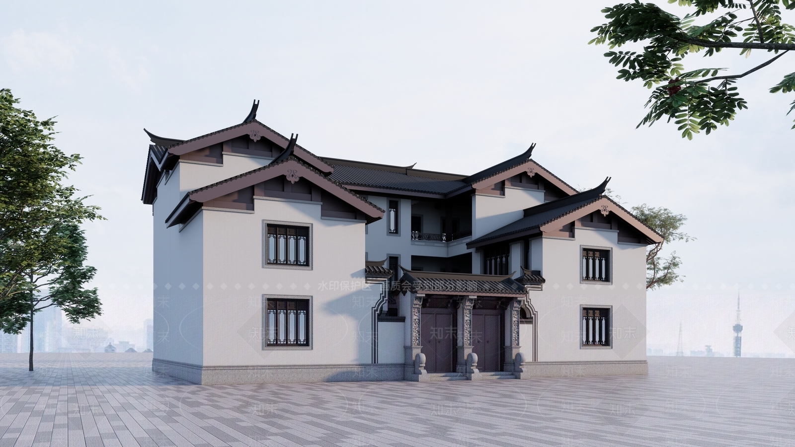 新中式现代民宿建筑SU模型下载【ID:1203081530】