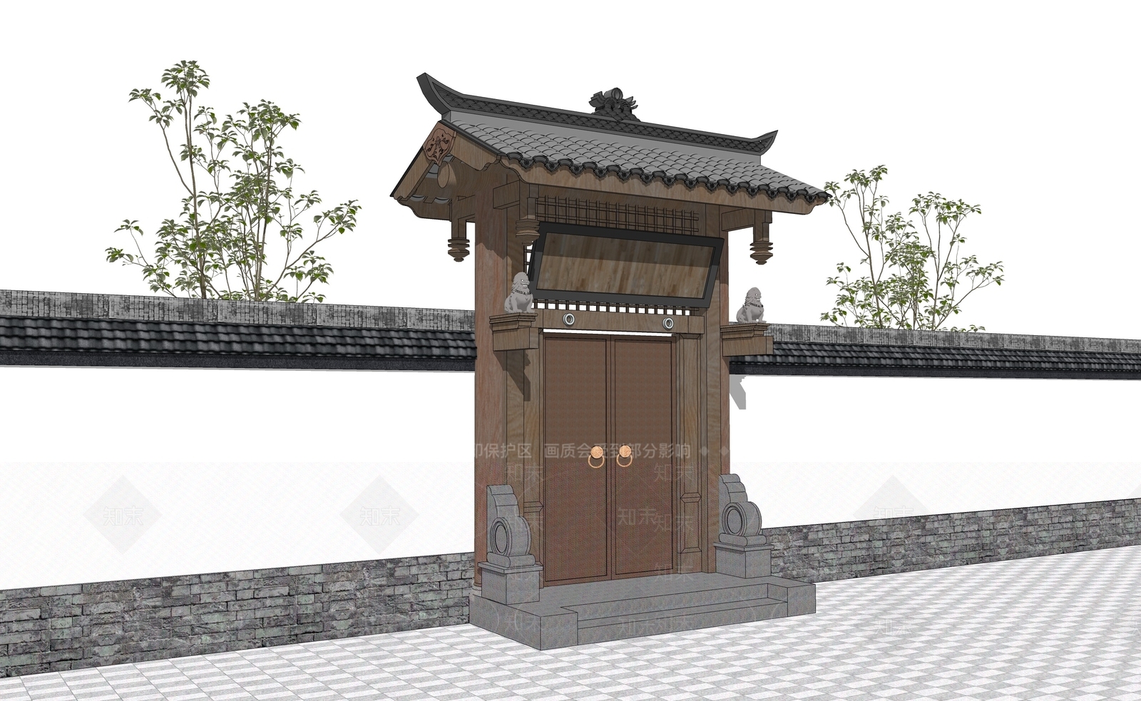 中式庭院门SU模型下载【ID:1203086626】