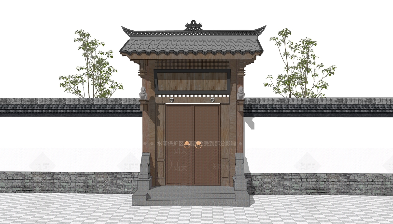 中式庭院门SU模型下载【ID:1203086626】