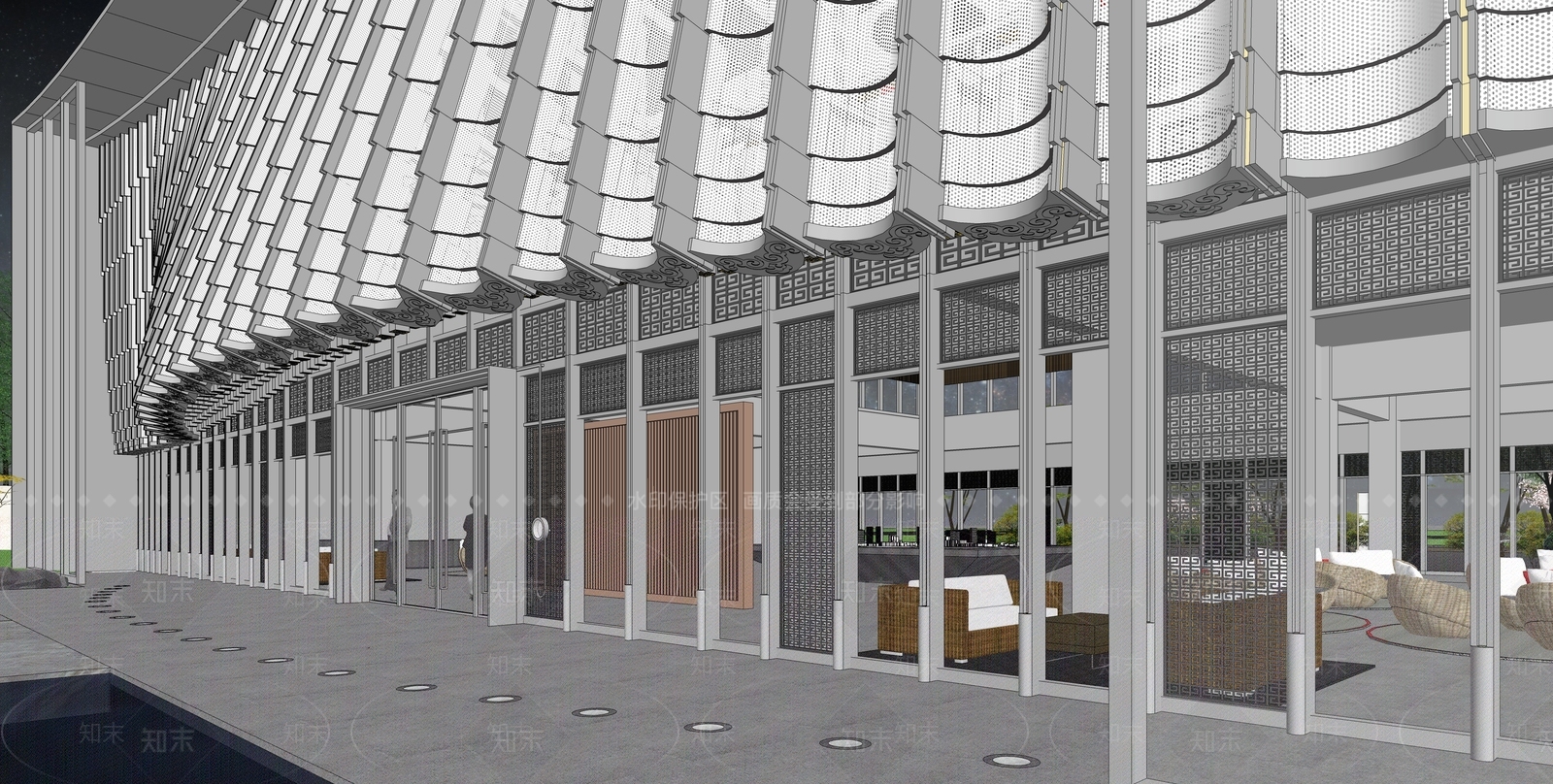 现代售楼处建筑SU模型下载【ID:1203086848】