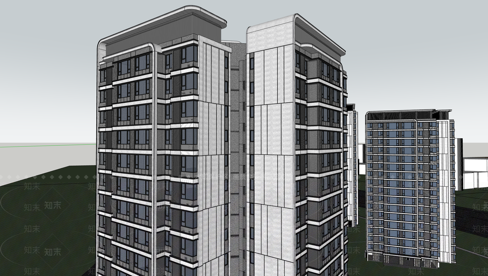 现代小区建筑SU模型下载【ID:1203088704】