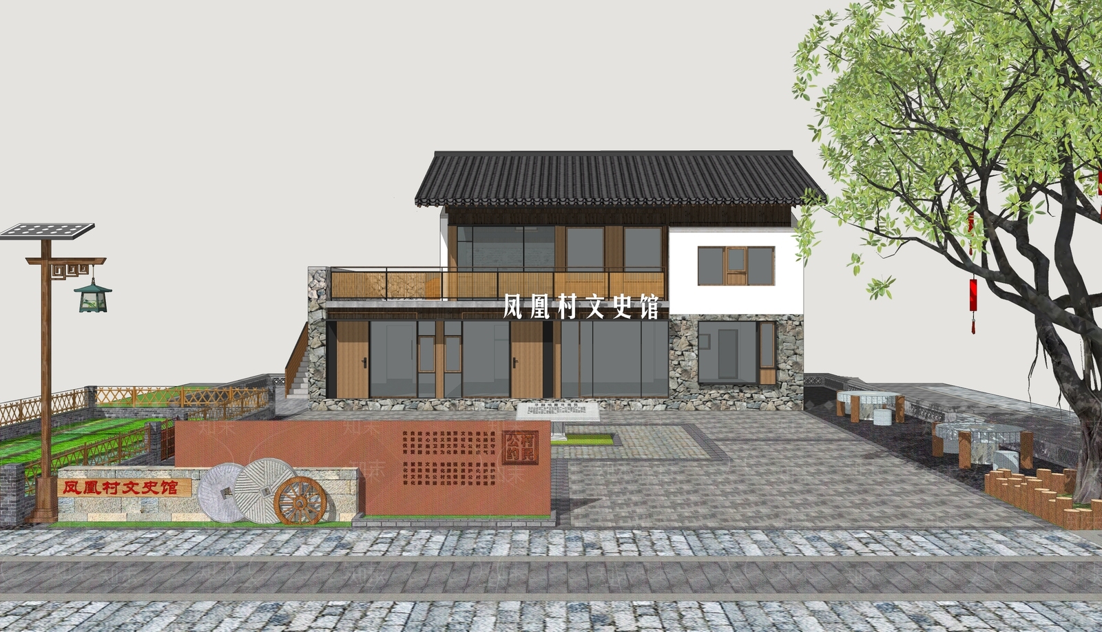 现代新中式乡村公园SU模型下载【ID:1203089207】