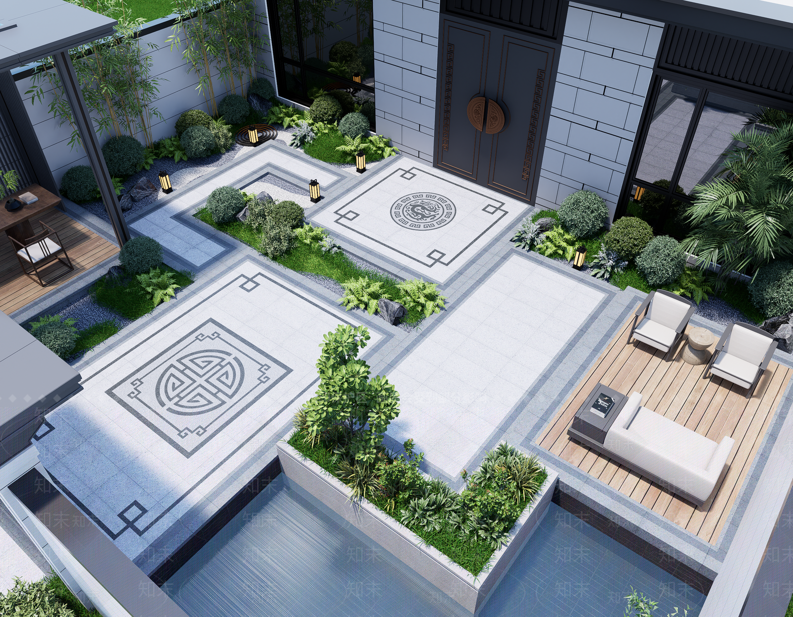 新中式现代住宅区景观SU模型下载【ID:1203089800】