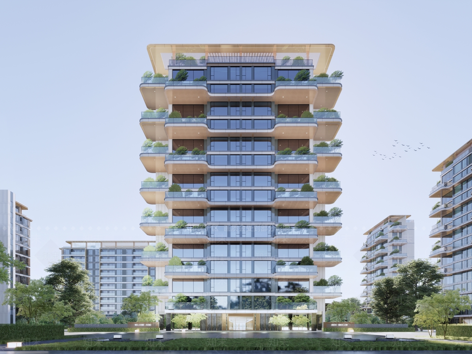 现代轻奢多层住宅SU模型下载【ID:1203426831】