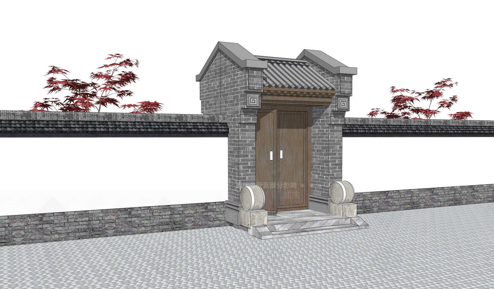 中式庭院门SU模型下载【ID:1203095723】