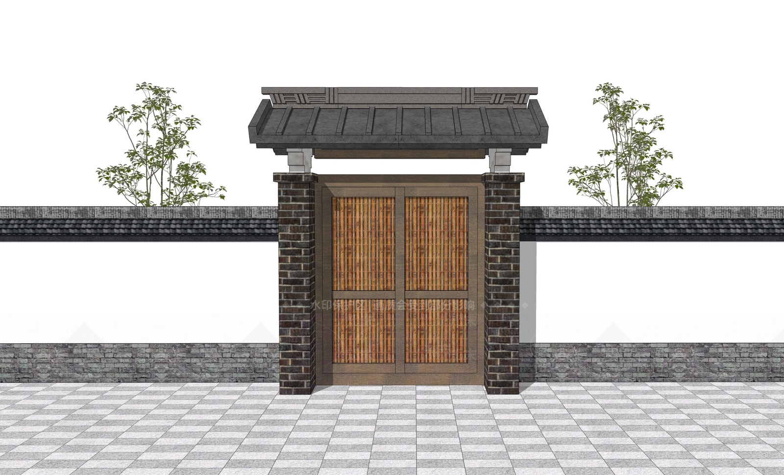 中式庭院门SU模型下载【ID:1203095840】