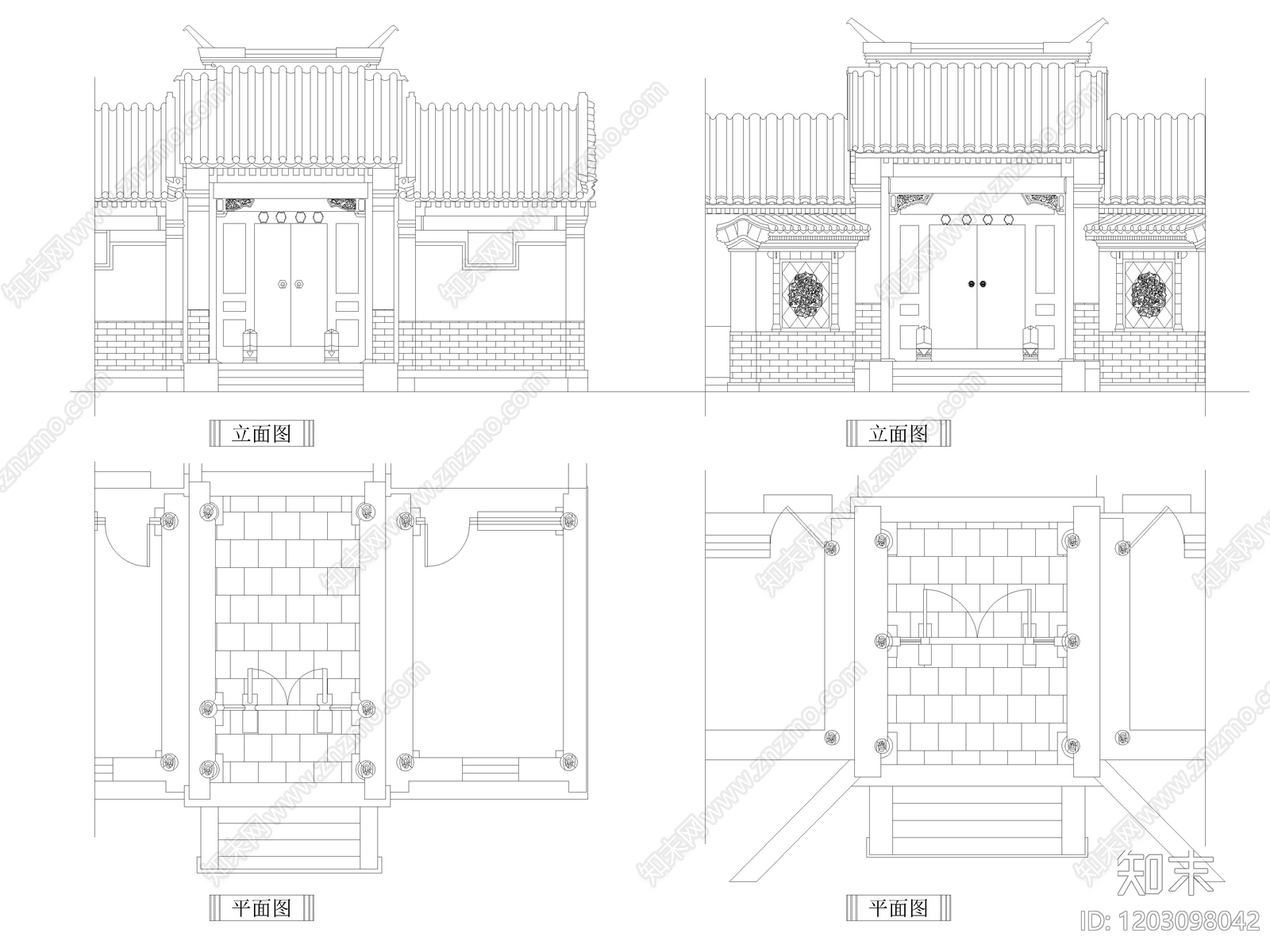 中式入户大门庭院门格门CAD施工图图库cad施工图下载【ID:1203098042】