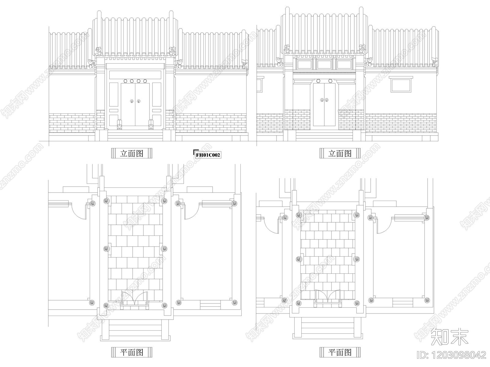 中式入户大门庭院门格门CAD施工图图库cad施工图下载【ID:1203098042】