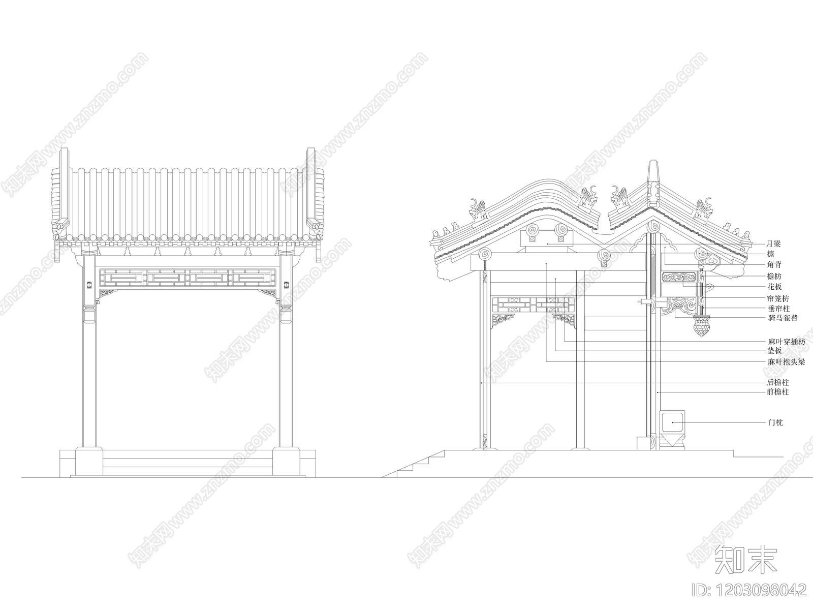 中式入户大门庭院门格门CAD施工图图库cad施工图下载【ID:1203098042】