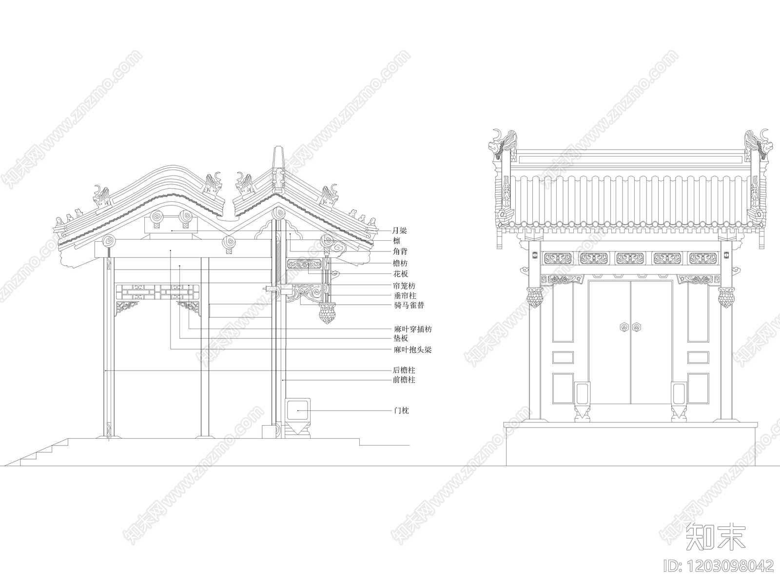 中式入户大门庭院门格门CAD施工图图库cad施工图下载【ID:1203098042】