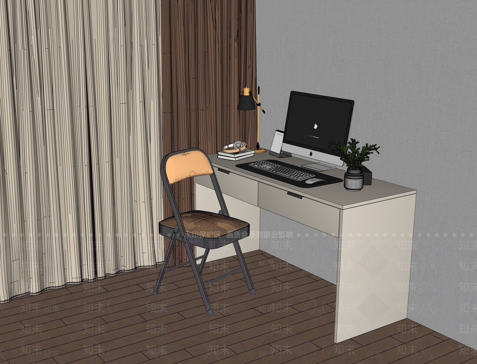 现代书桌椅SU模型下载【ID:1203100805】