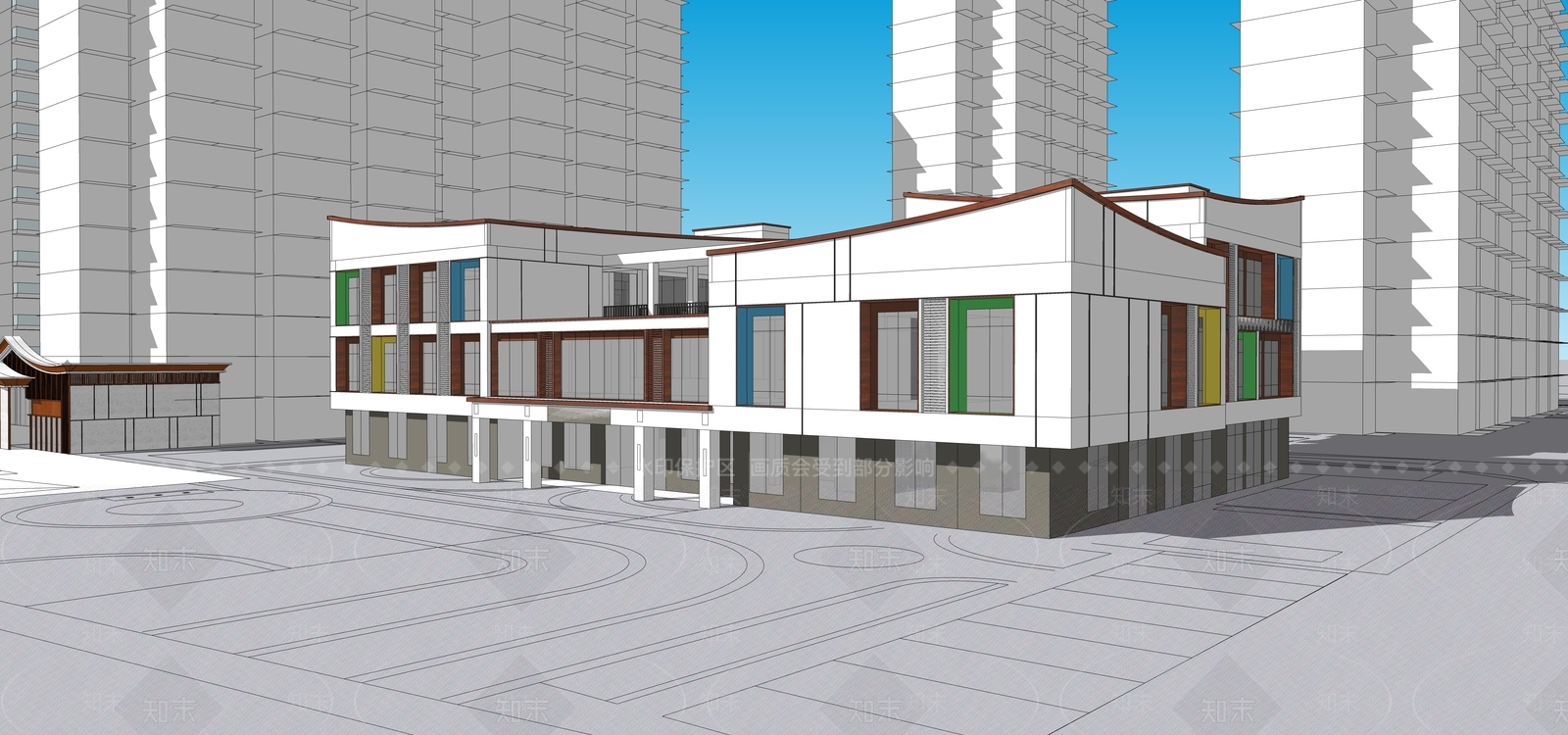 新中式小区建筑SU模型下载【ID:1203101480】