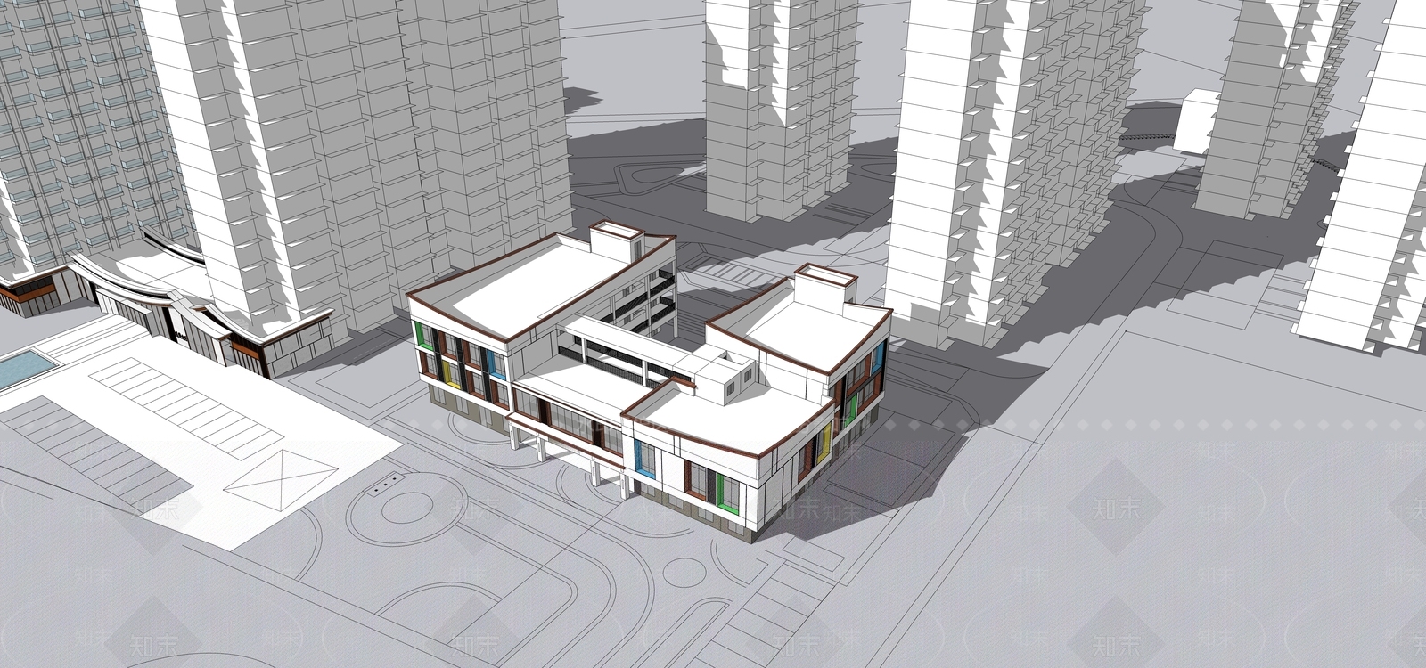 新中式小区建筑SU模型下载【ID:1203101480】