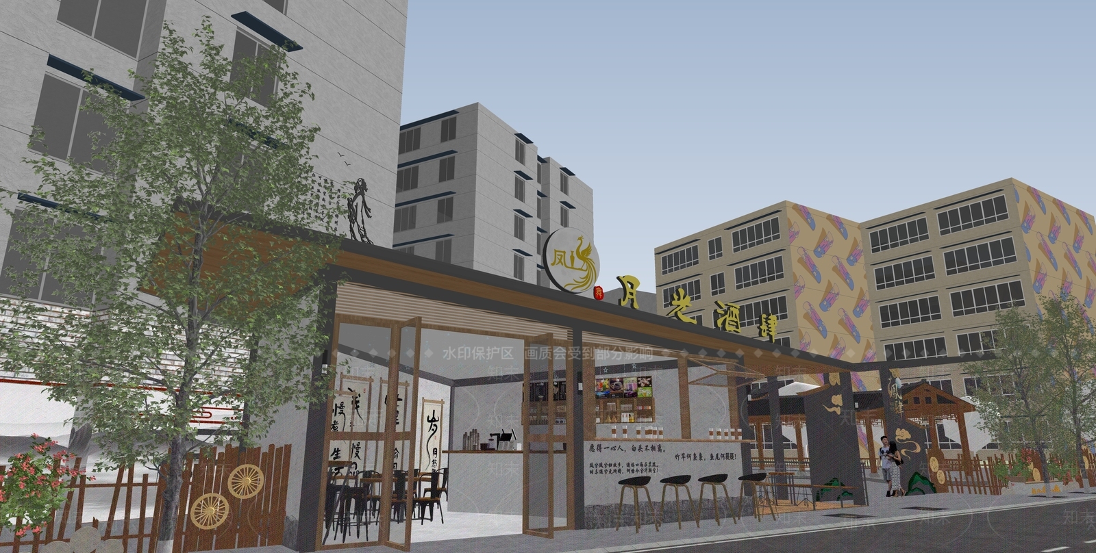 新中式餐饮建筑SU模型下载【ID:1203101934】