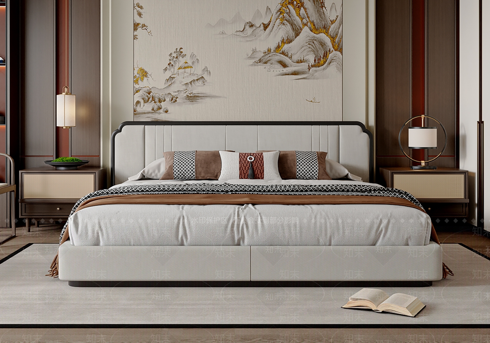 新中式中式双人床3D模型下载【ID:1203109467】