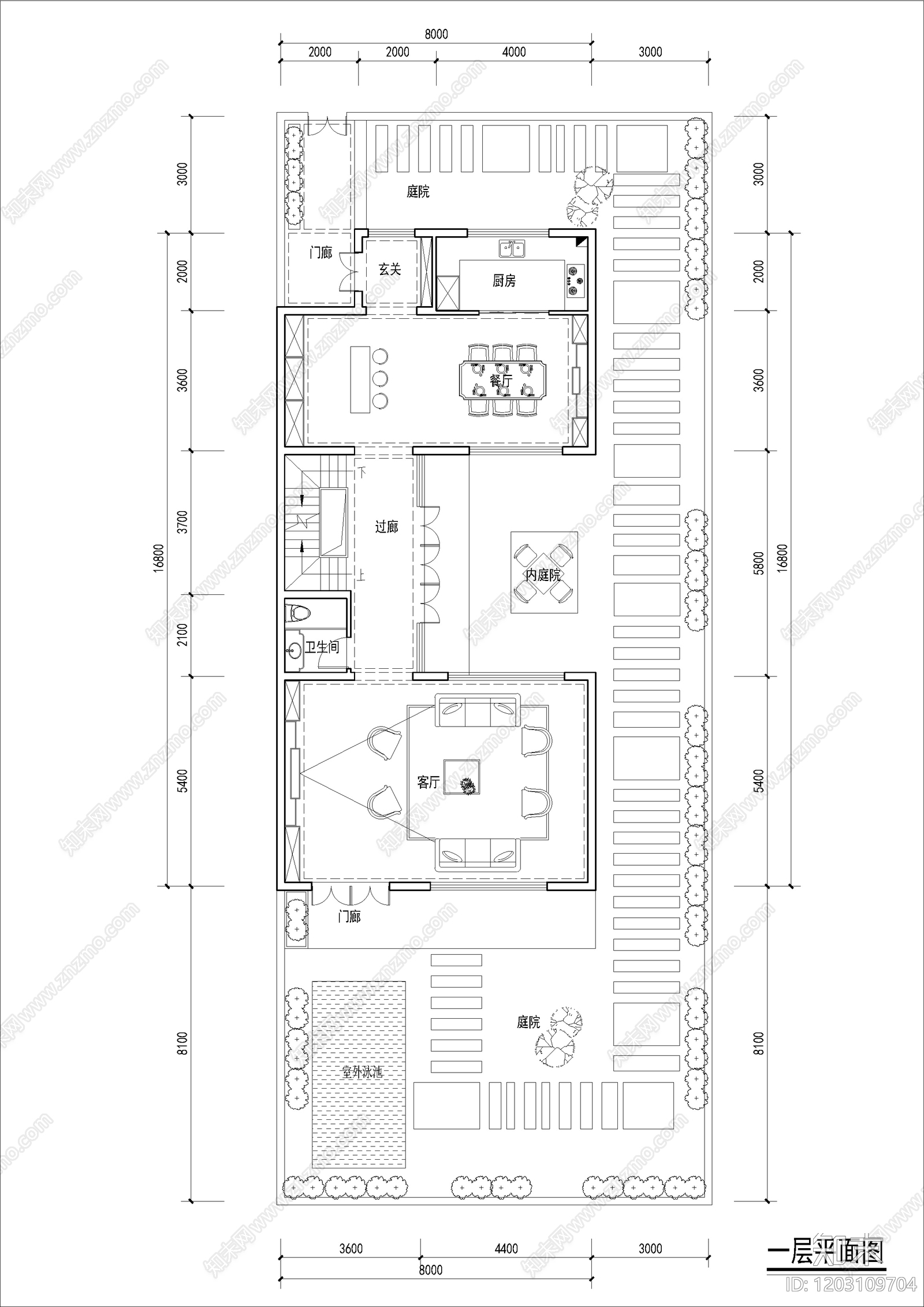 现代新中式别墅建筑施工图下载【ID:1203109704】