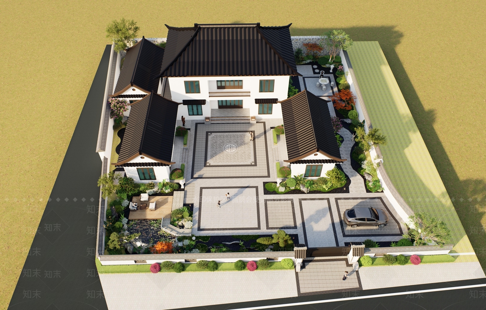 新中式乡村庭院SU模型下载【ID:1203110295】