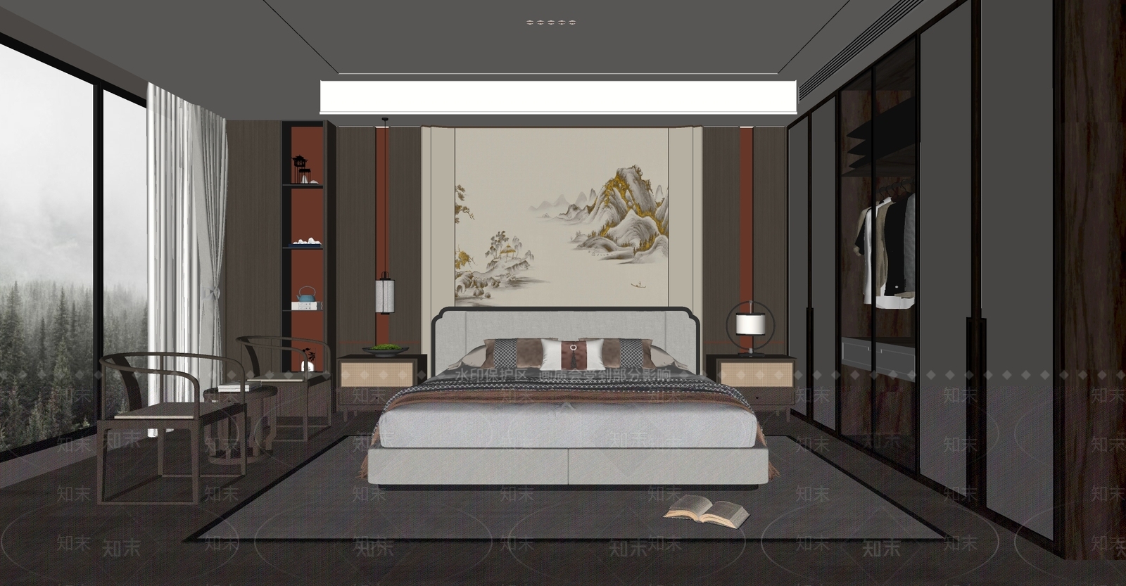 新中式中式家居卧室SU模型下载【ID:1203110758】