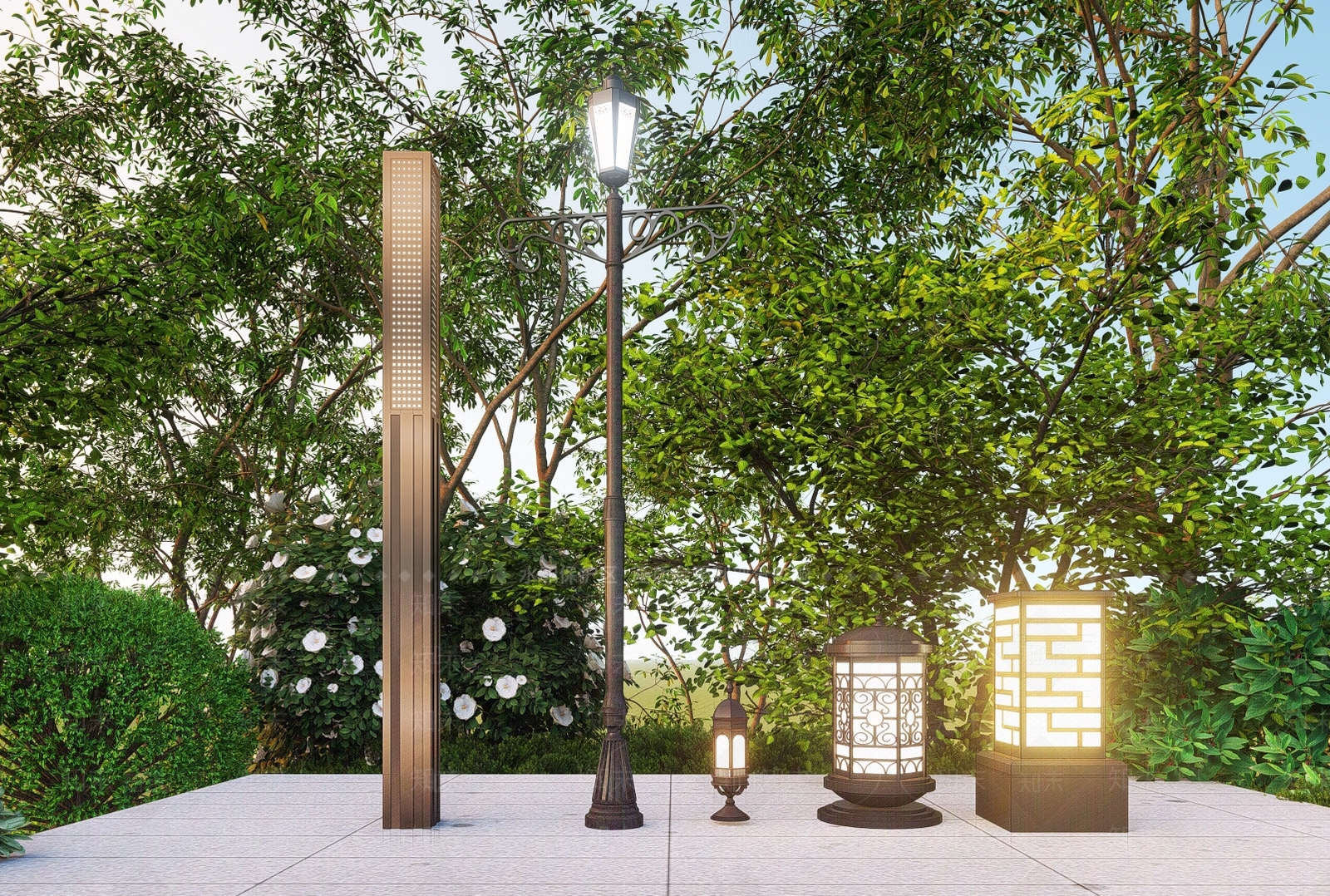 新中式欧式景观灯SU模型下载【ID:1203111569】