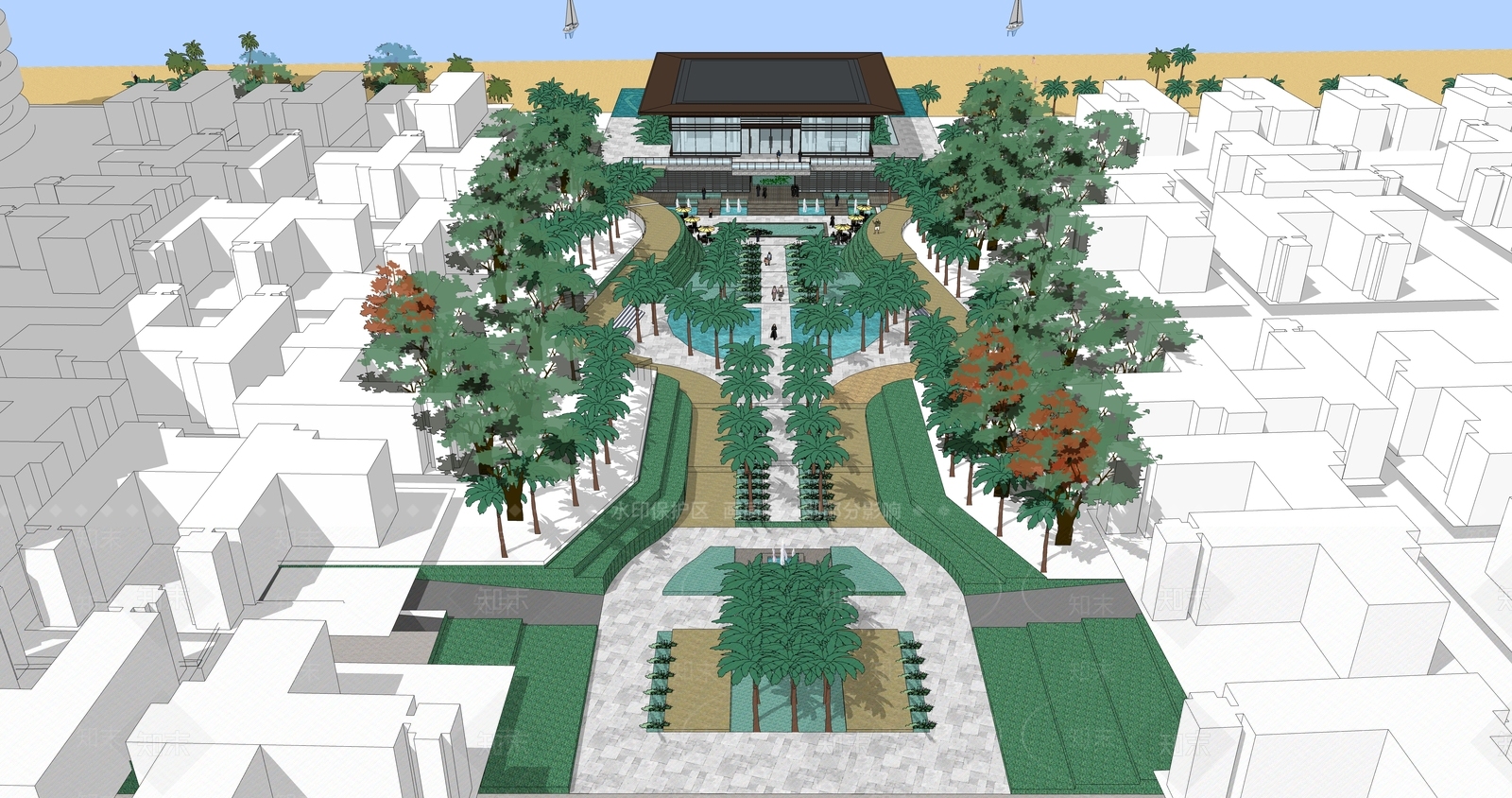 现代售楼处建筑SU模型下载【ID:1203118441】