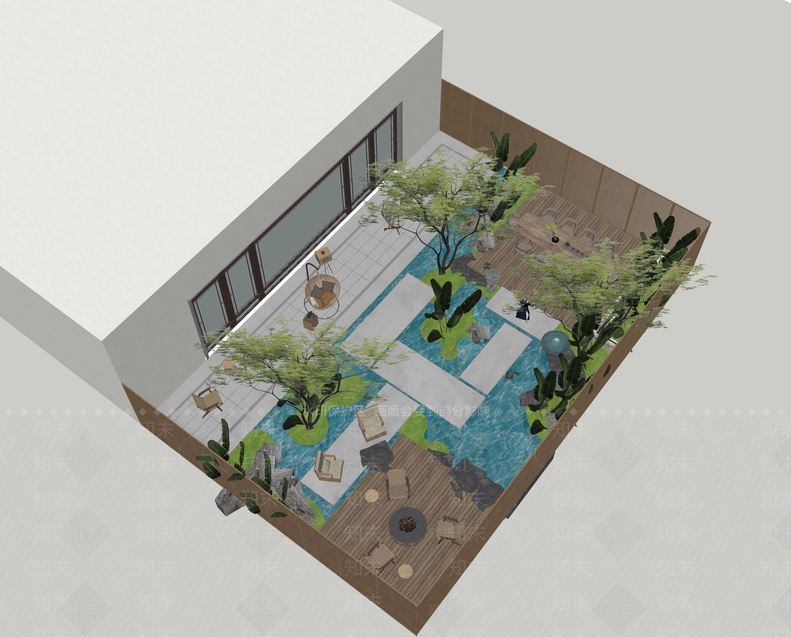 新中式现代别墅庭院SU模型下载【ID:1203183744】