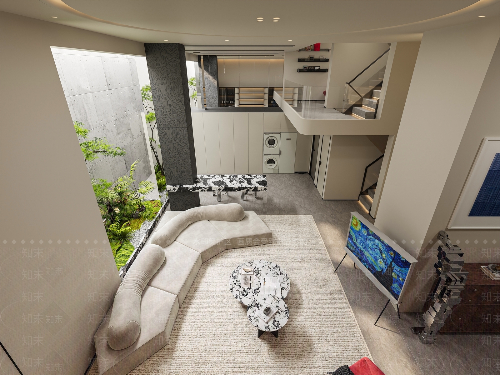 极简意式别墅客厅3D模型下载【ID:1203127055】