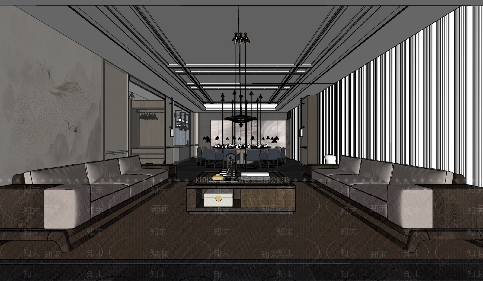 现代新中式包厢SU模型下载【ID:1203127346】