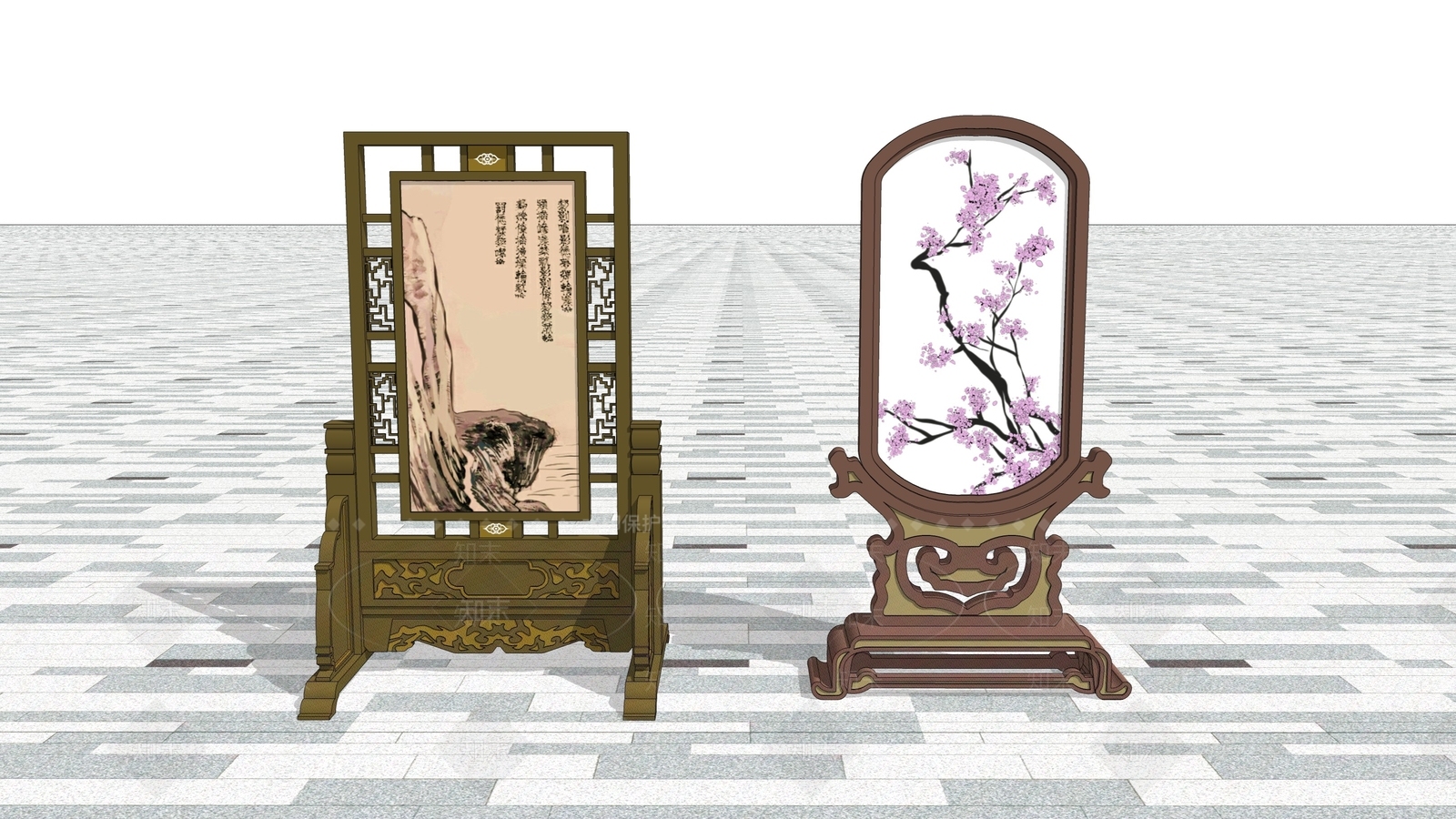 中式屏风SU模型下载【ID:1203127664】