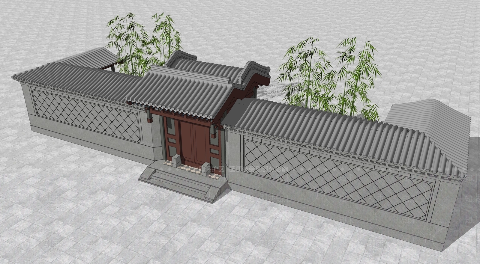 中式庭院门SU模型下载【ID:1203127917】