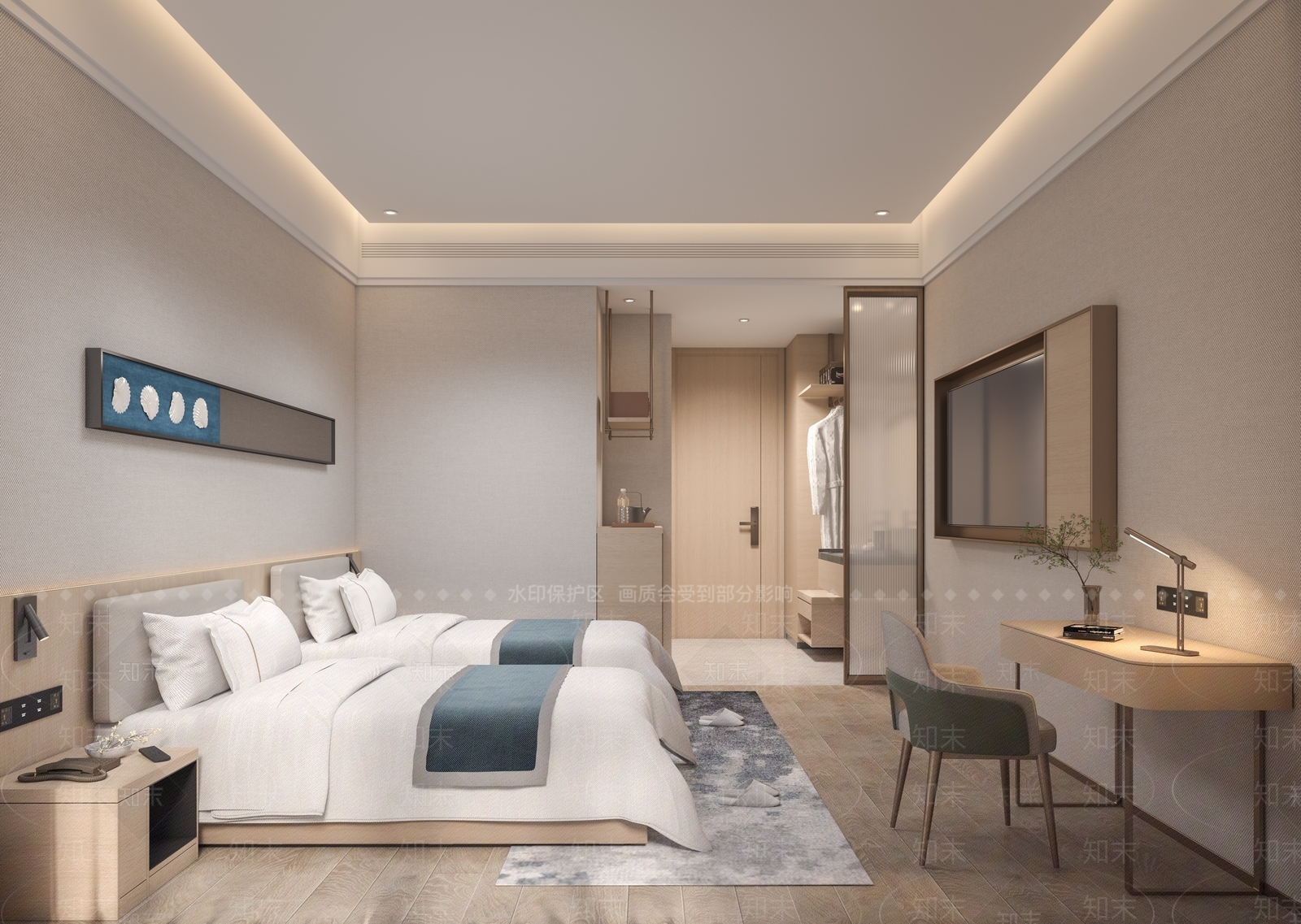 现代简约酒店客房3D模型下载【ID:1203128187】